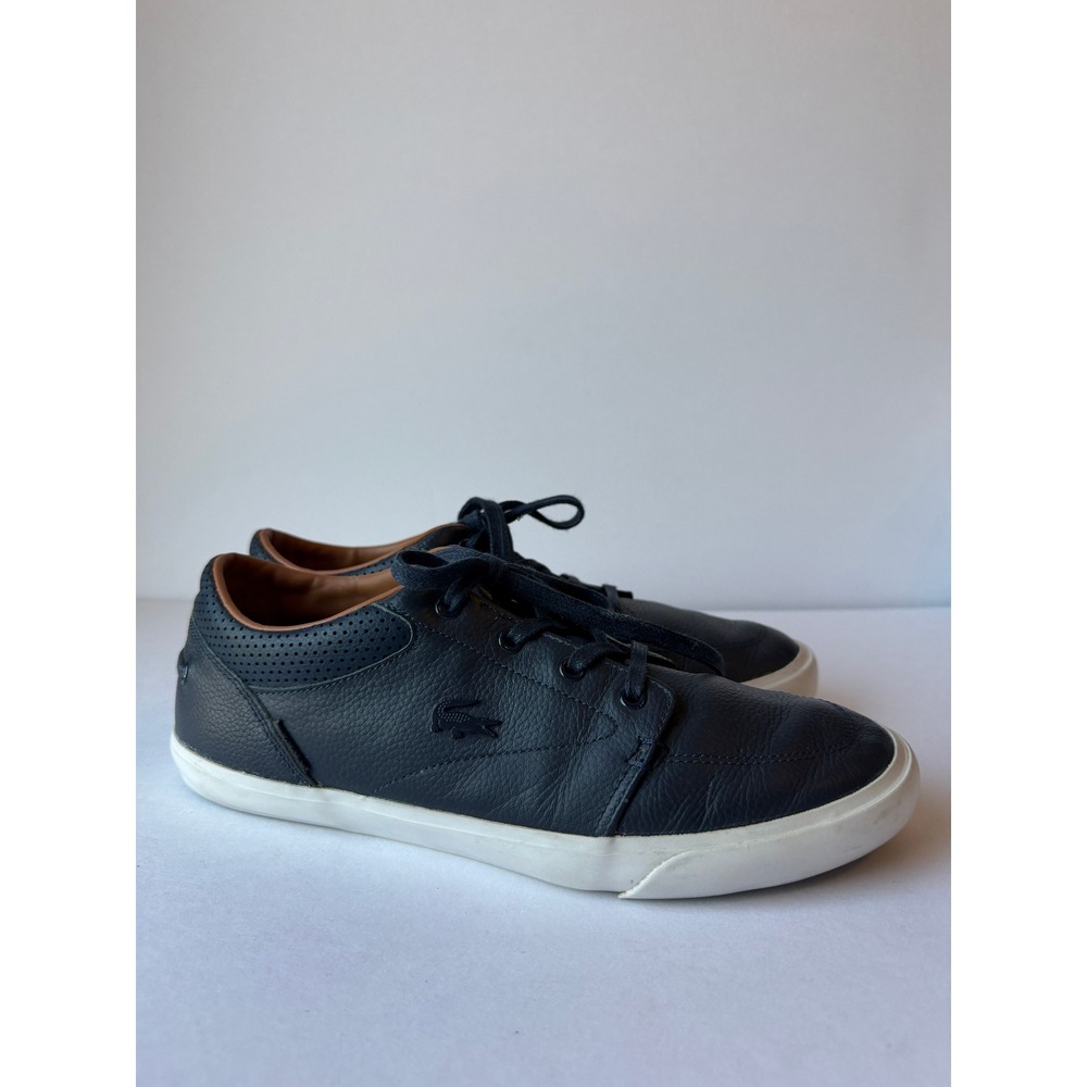 Lacoste Leather Sneakers Mens 7.5 Navy Blue Pebbled Leather Preppy Low Top Shoe